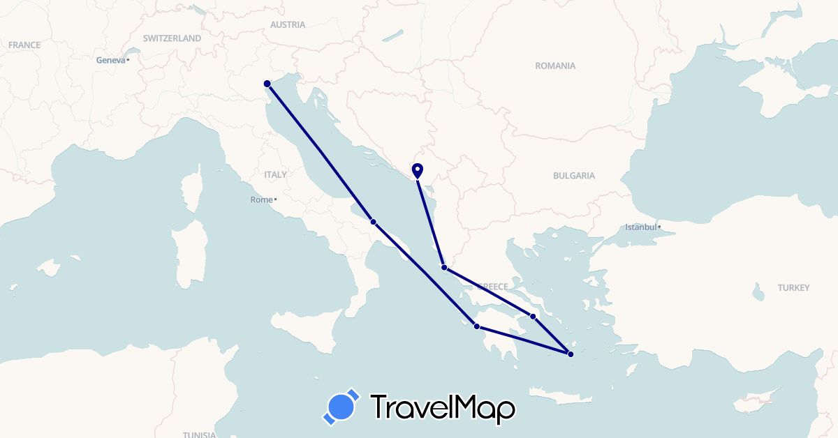 TravelMap itinerary: driving in Greece, Italy, Montenegro (Europe)